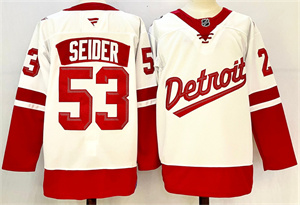 Personalized Men’s Detroit Red Wings #53 Moritz Seider White Red 2024-25 Stitched Jersey