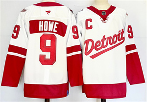 Personalized Men’s Detroit Red Wings #9 Gordie Howe White Red 2024-25 With C Patch Stitched Jersey