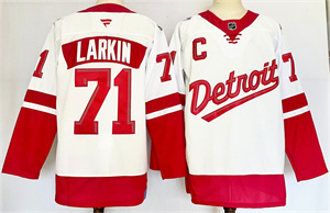 Personalized Men’s Detroit Red Wings #71 Dylan Larkin White Red 2024-25 With C Patch Stitched Jersey
