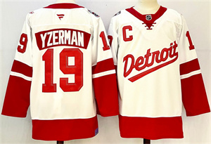 Personalized Men’s Detroit Red Wings #19 Steve Yzerman White Red 2024-25 With C Patch Stitched Jersey