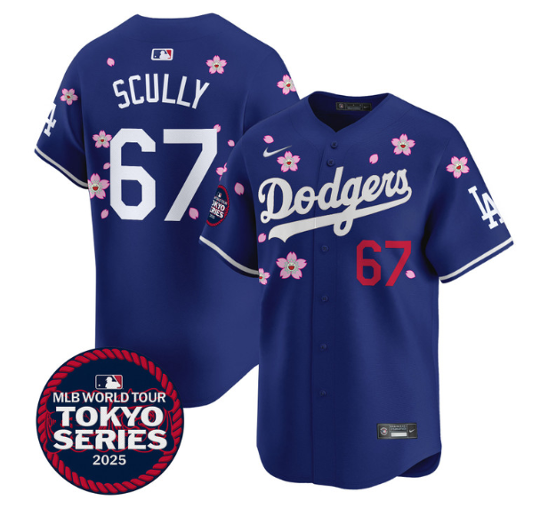 Personalized Men’s Dodgers Tokyo Series 2025 Premier Limited Jersey Stitched Royal #67 Vin Scully