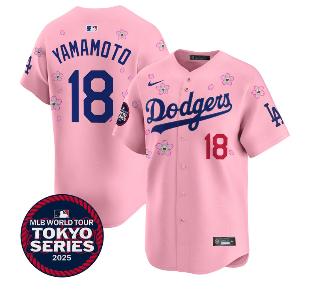 Personalized Men’s Dodgers Tokyo Series 2025 Premier Limited Jersey Stitched Cherry Blossom Yamamoto #18