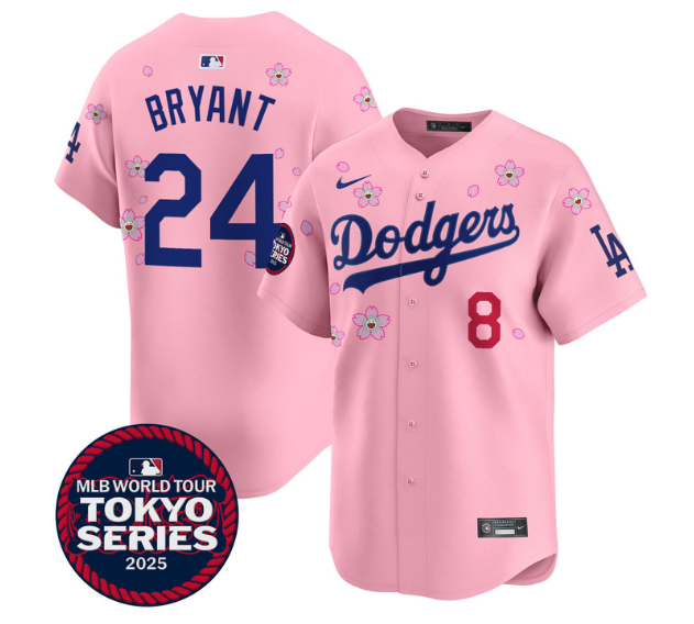 Personalized Men’s Dodgers Tokyo Series 2025 Premier Limited Jersey Stitched Cherry Blossom Kobe Bryant #24