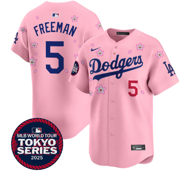 Personalized Men’s Dodgers Tokyo Series 2025 Premier Limited Jersey Stitched Cherry Blossom Freddie Freeman #5