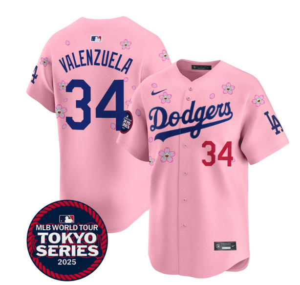 Personalized Men’s Dodgers Tokyo Series 2025 Premier Limited Jersey Stitched Cherry Blossom Fernando Valenzuela #34