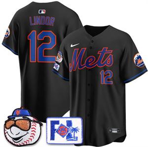 Personalized Men’s New York Mets 2025 Spring Training Jersey All Stitched Black Francisco Lindor #12