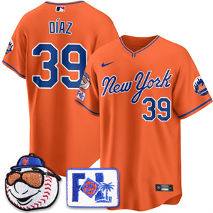 Personalized Men’s New York Mets Blue Road 2025 Spring Training Jersey All Stitched Orange Edwin Diaz #39