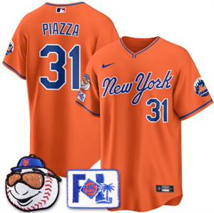 Personalized Men’s New York Mets Blue Road 2025 Spring Training Jersey All Stitched Orange Mike Piazza #31