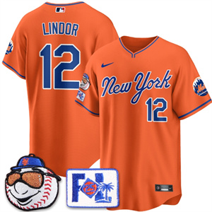 Personalized Men’s New York Mets Blue Road 2025 Spring Training Jersey All Stitched Orange Francisco Lindor #12
