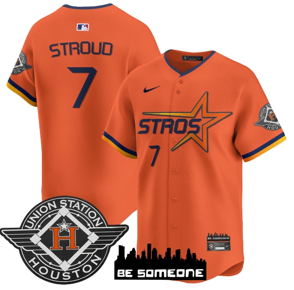 Personalized Men’s Houston Astros 2025 City Connect Premier Limited Jersey All Stitched Orange CJ Stroud #7