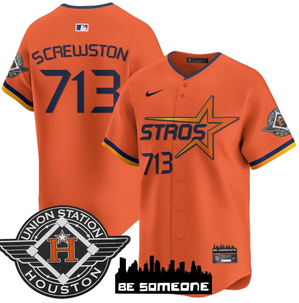 Personalized Men’s Houston Astros 2025 City Connect Premier Limited Jersey All Stitched Orange Screwston #713