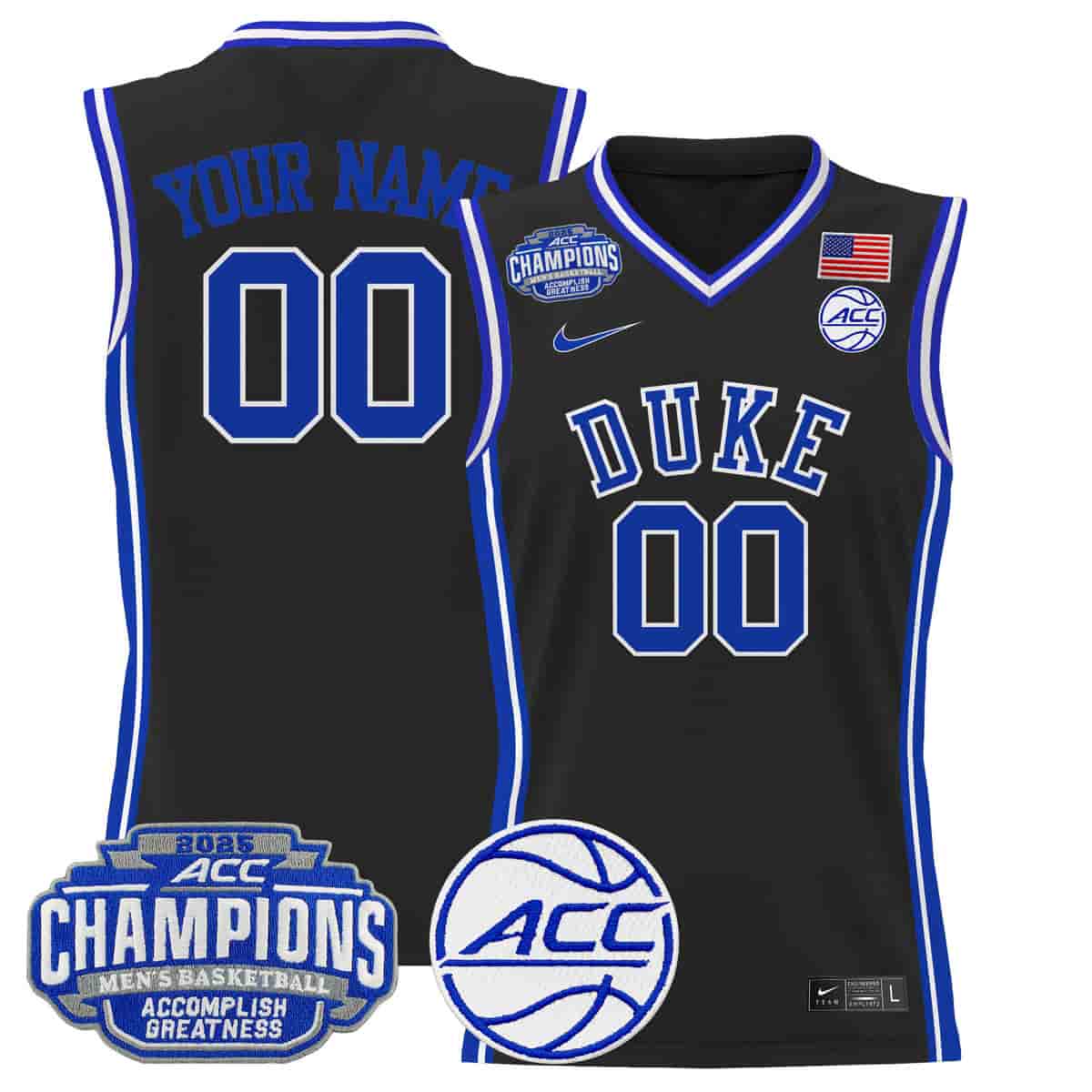 Personalized Duke Blue Devils 2025 ACC Conference Tournament Champions Basketball Jersey Black