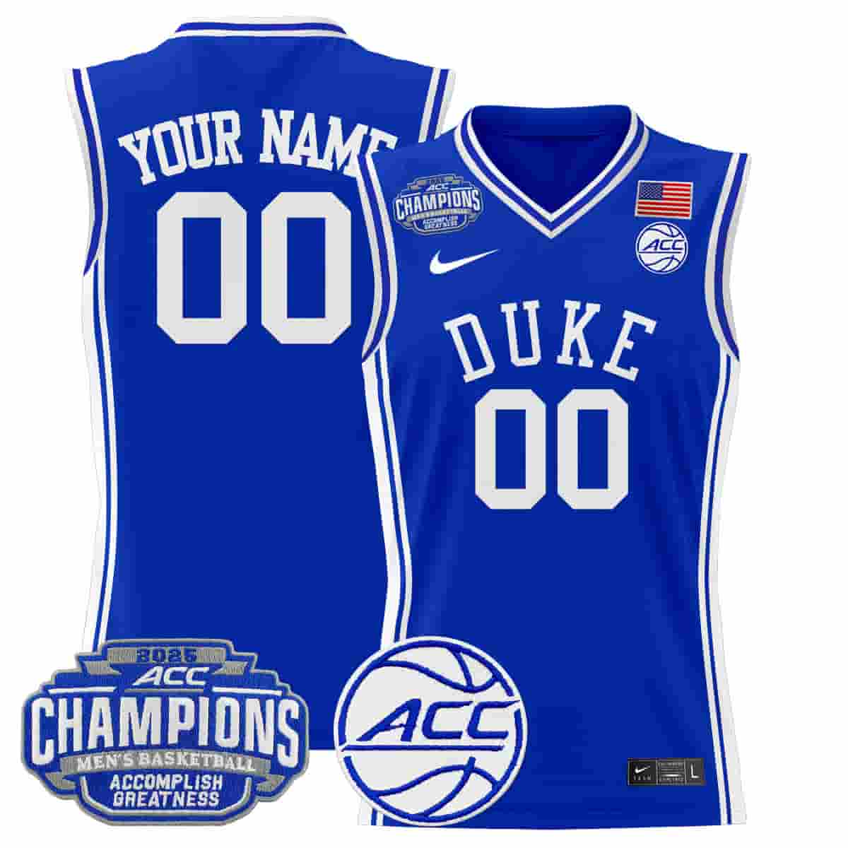 Personalized Duke Blue Devils 2025 ACC Conference Tournament Champions Basketball Jersey Royal