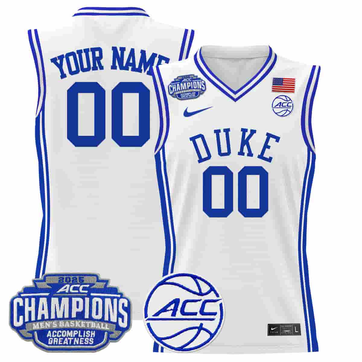 Personalized Duke Blue Devils 2025 ACC Conference Tournament Champions Basketball Jersey white