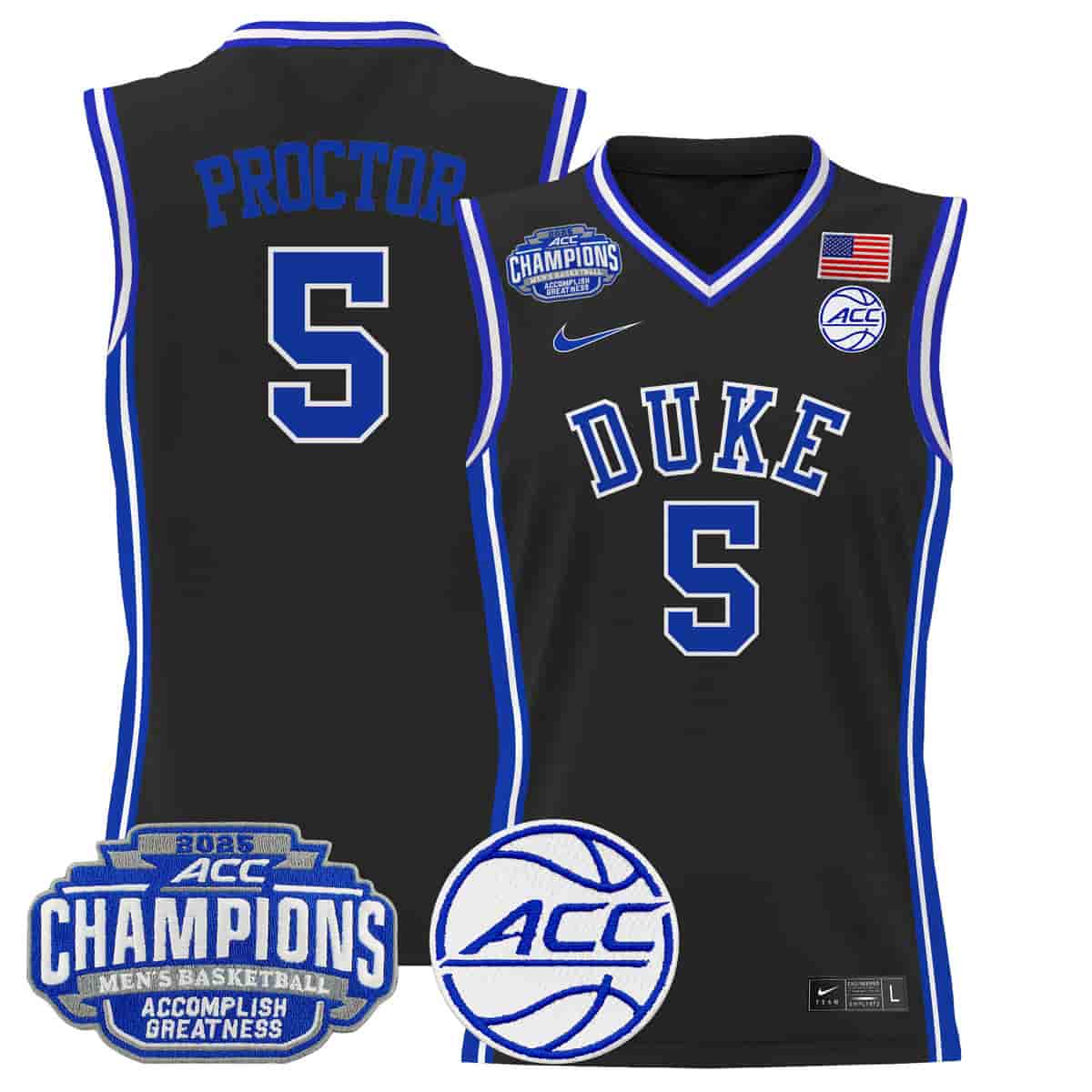 Personalized Men’s Duke Blue Devils 2025 ACC Conference Tournament Champions Basketball Jersey Tyrese Proctor