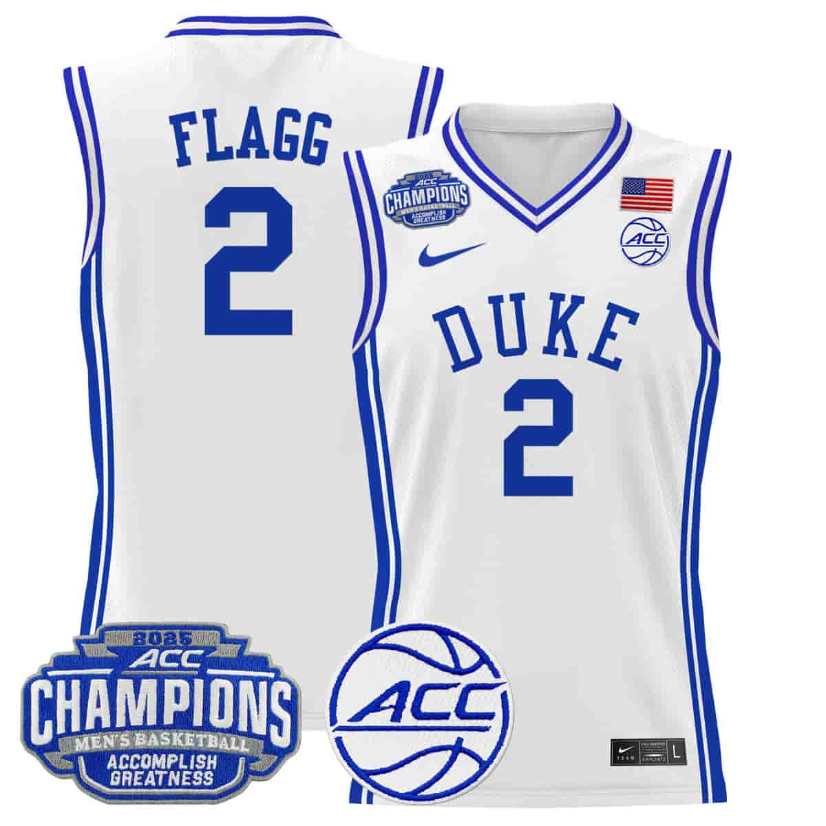 Personalized Men’s Duke Blue Devils 2025 ACC Conference Tournament Champions Basketball Jersey white Cooper Flagg 2