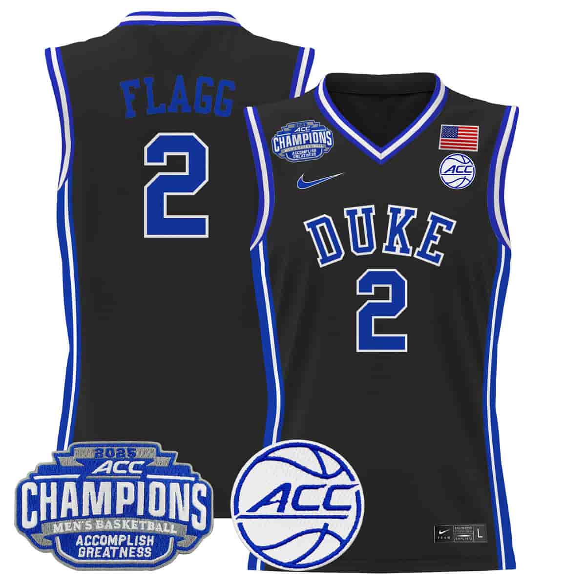 Personalized Men’s Duke Blue Devils 2025 ACC Conference Tournament Champions Basketball Jersey Black Cooper Flagg 2