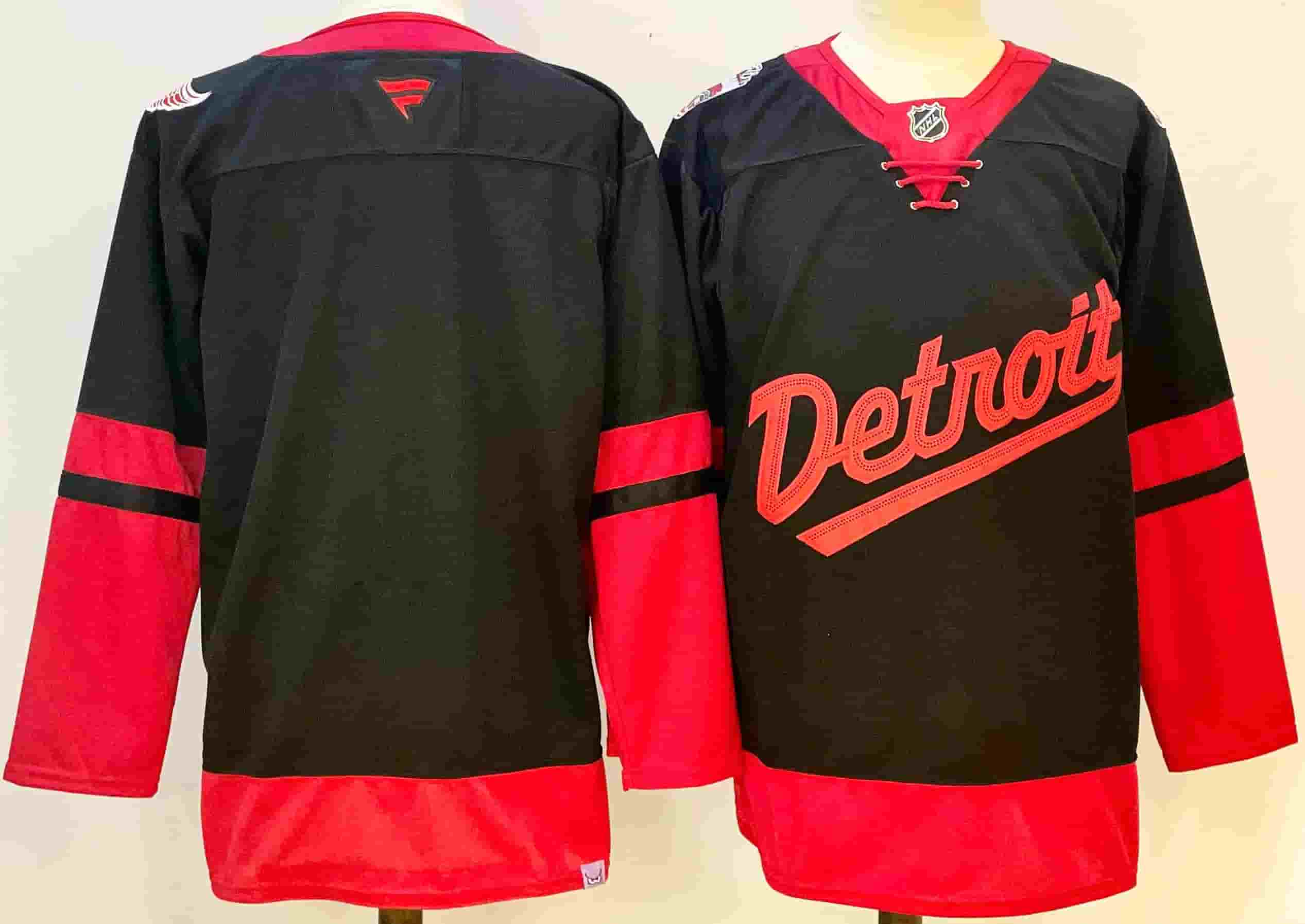 Personalized Men’s Detroit Red Wings black Red 2024-25 With C Patch Stitched Jersey