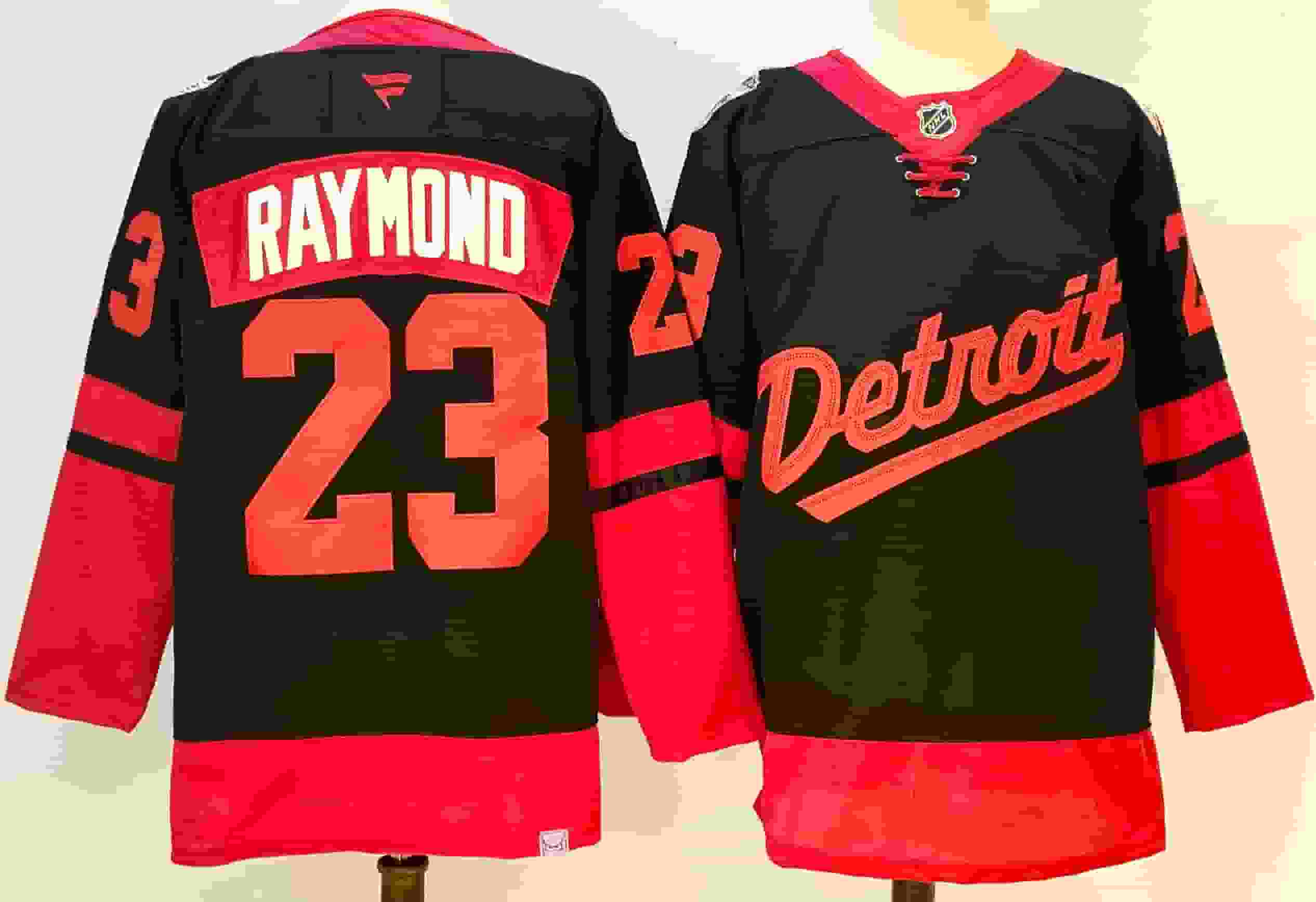 Personalized Men’s Detroit Red Wings #23 Lucas Raymond black Red 2024-25 Stitched Jersey