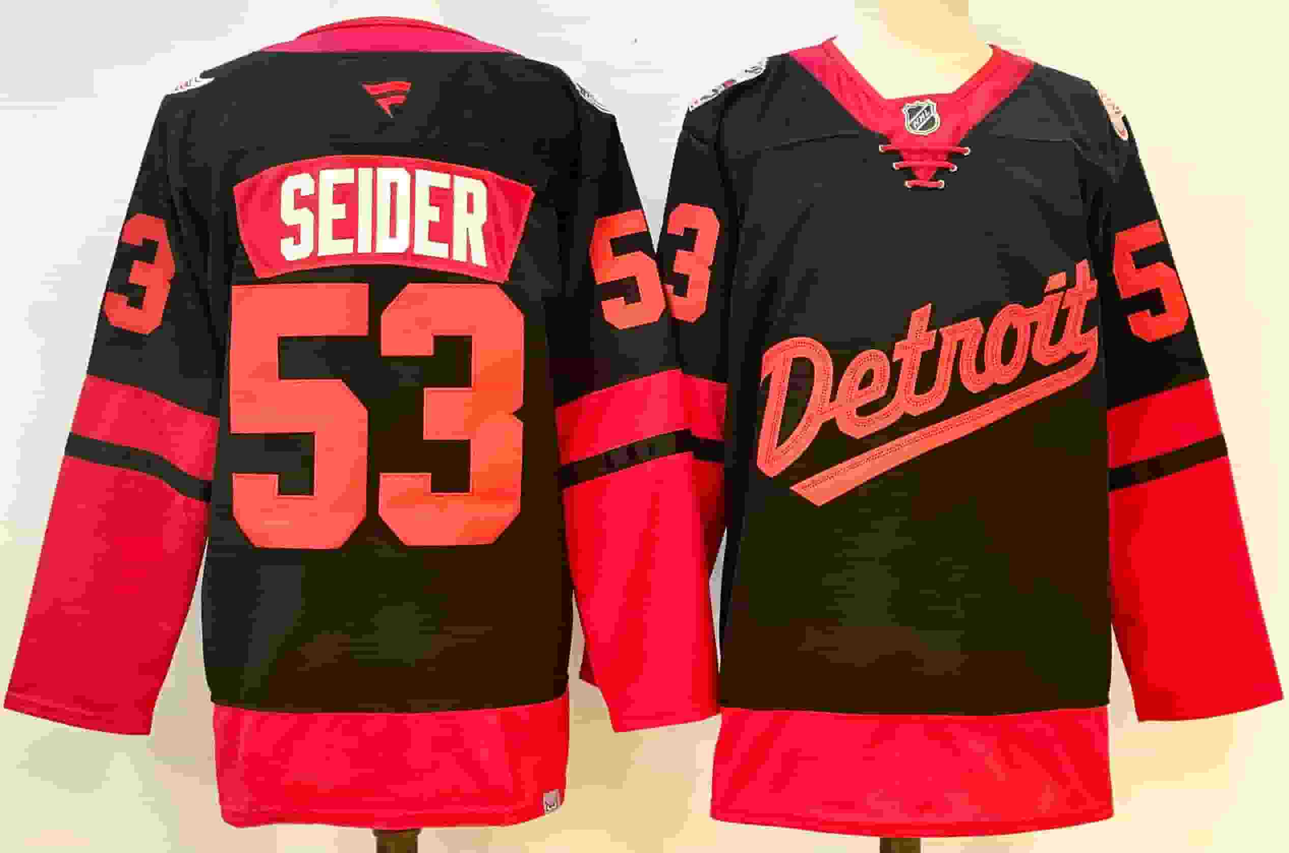 Personalized Men’s Detroit Red Wings #53 Moritz Seider black Red 2024-25 Stitched Jersey