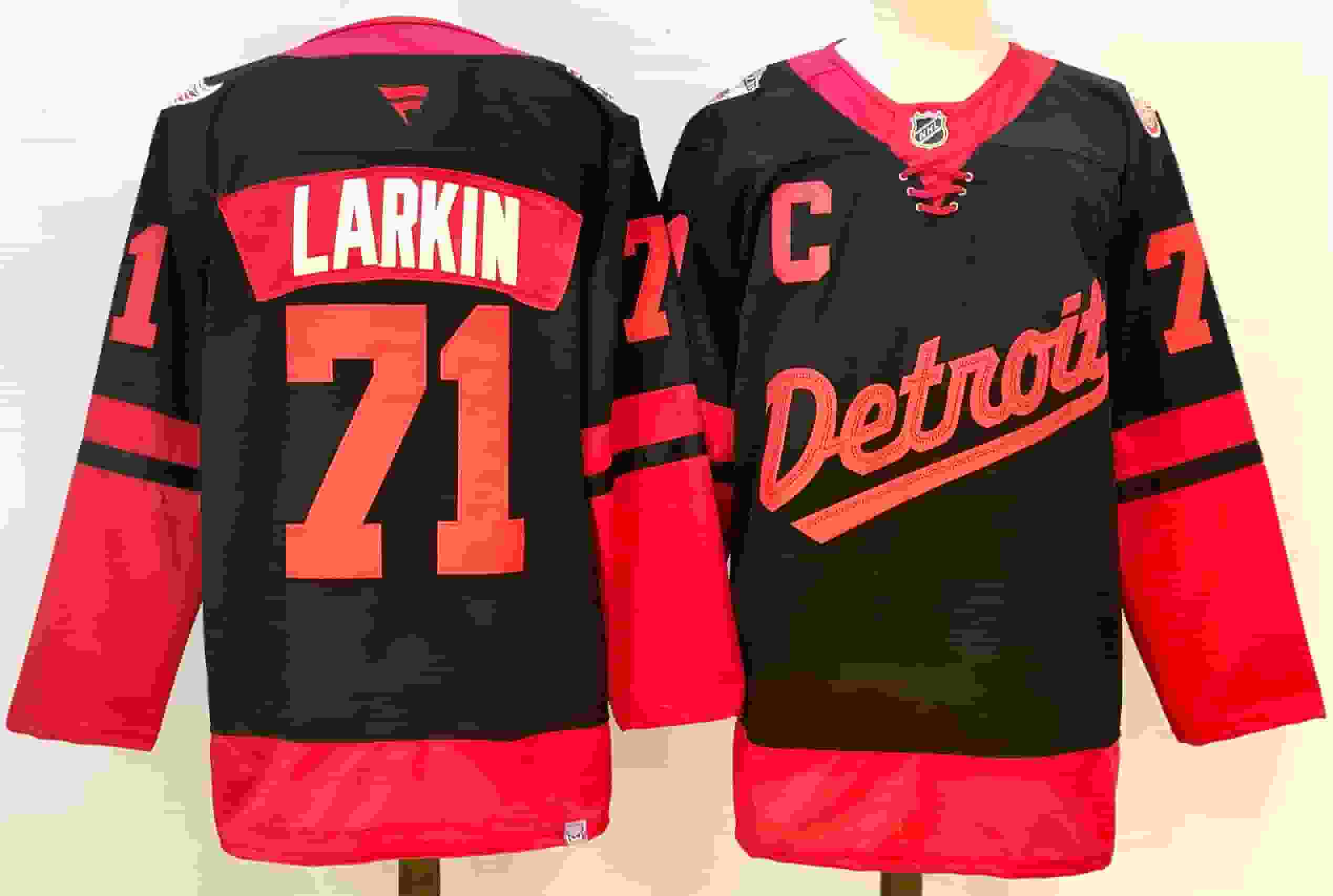 Personalized Men’s Detroit Red Wings #71 Dylan Larkin black Red 2024-25 With C Patch Stitched Jersey