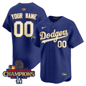 Personalized Custom Men’s Los Angeles Dodgers Gold 2025 Jersey All Stitched Royal