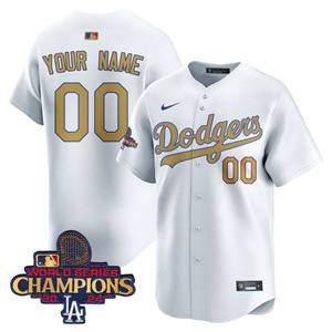 Personalized Custom Men’s Los Angeles Dodgers Gold 2025 Jersey All Stitched White Gold