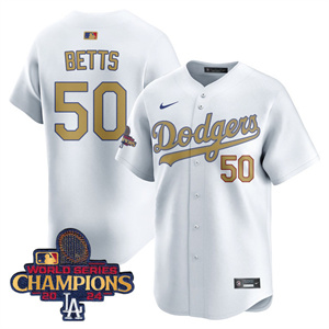 Personalized Los Angeles Dodgers Gold 2025 White Gold Mookie Betts #50 Jersey All Stitched