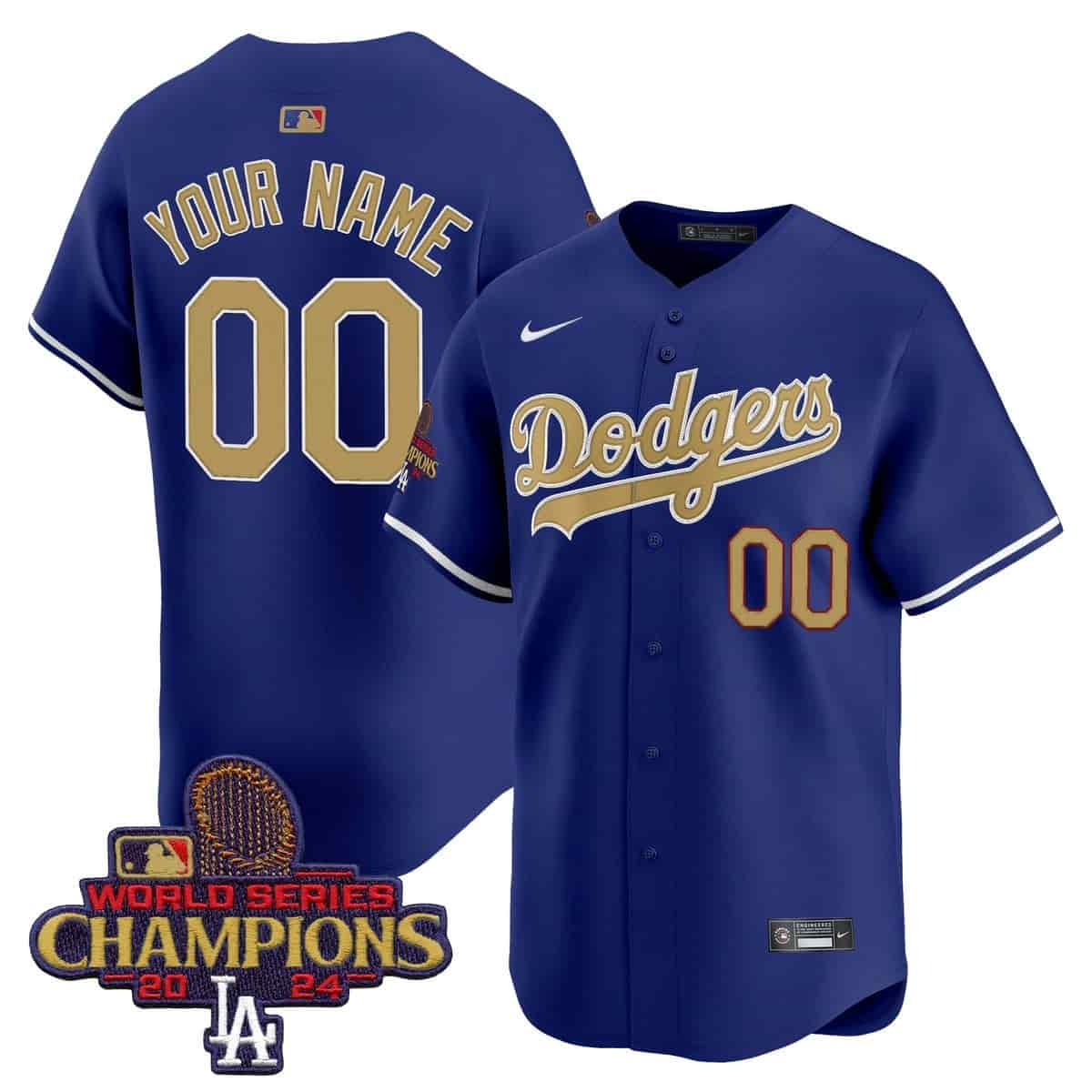 Personalized Custom Men’s Dodgers 2025 Gold Premier Limited Jersey All Stitched Royal