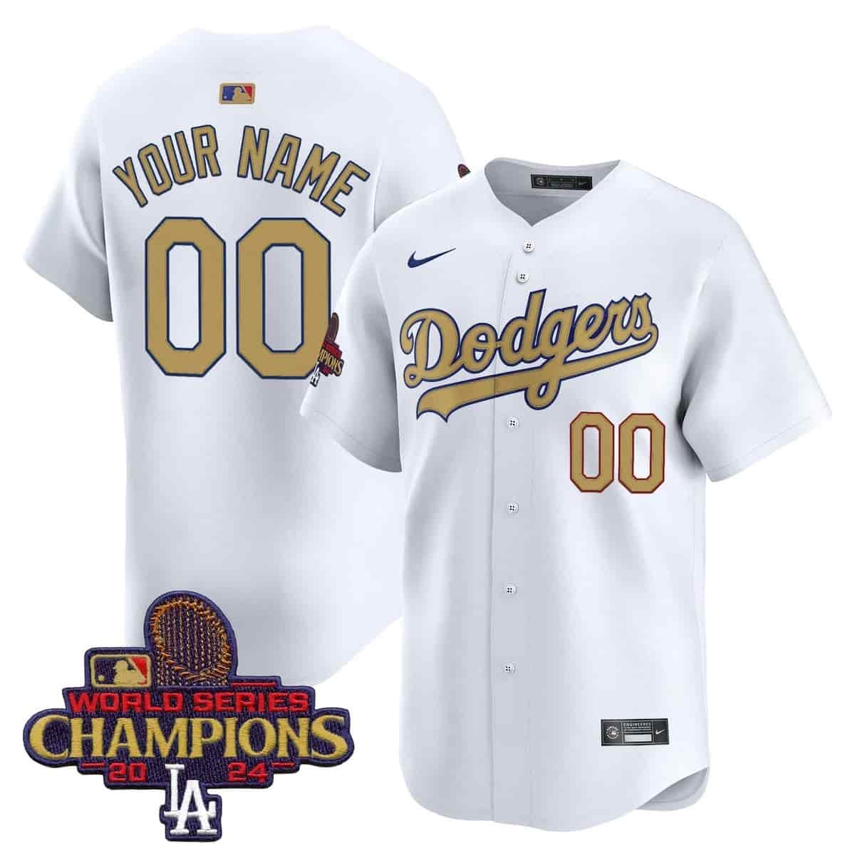 Personalized Custom Men’s Dodgers 2025 Gold Premier Limited Jersey All Stitched White