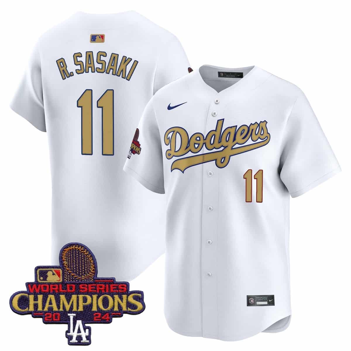 Personalized Men’s Dodgers 2025 Gold Premier Limited Jersey All Stitched White Roki Sasaki #11
