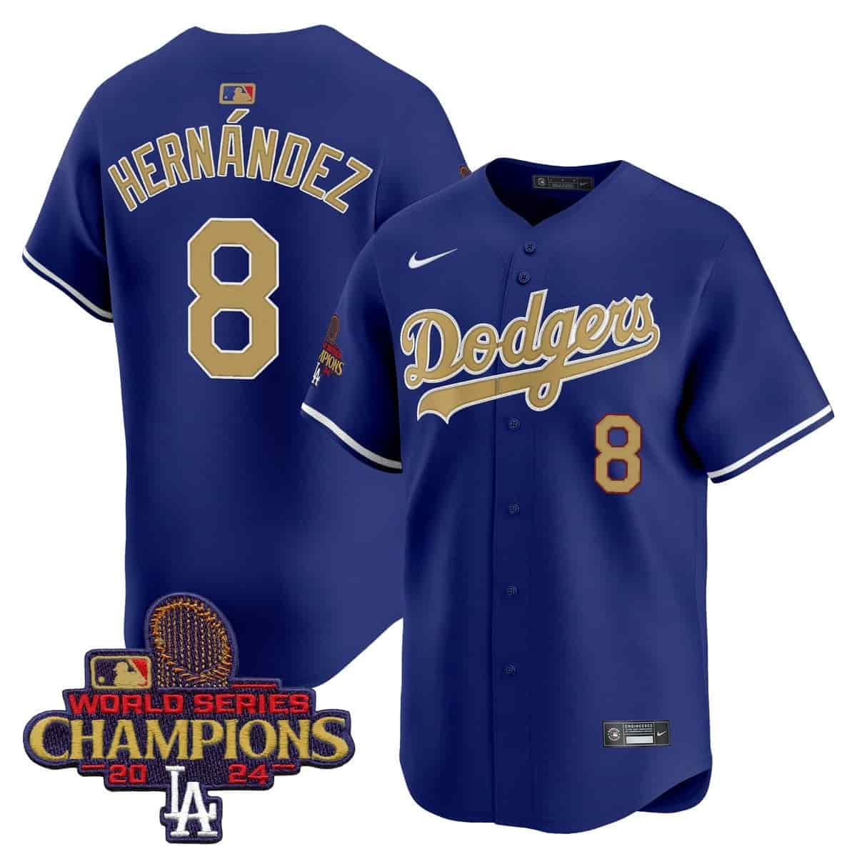 Personalized Men’s Dodgers 2025 Gold Premier Limited Jersey All Stitched Royal Kike Hernandez #8