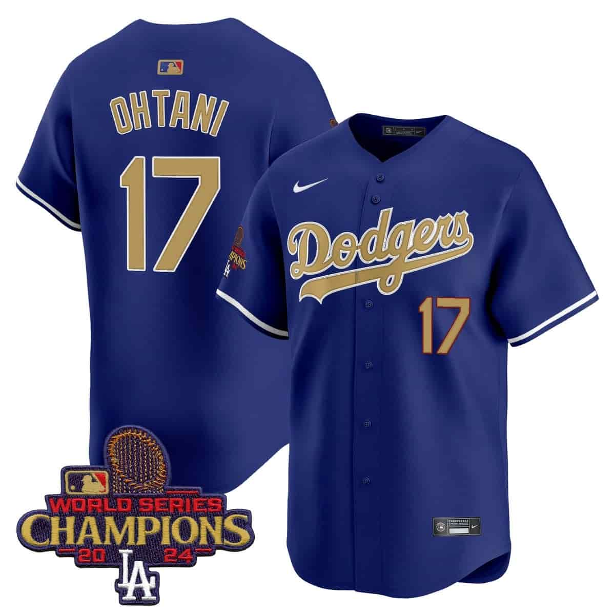 Personalized Men’s Dodgers 2025 Gold Premier Limited Jersey All Stitched Royal Shohei Ohtani #17
