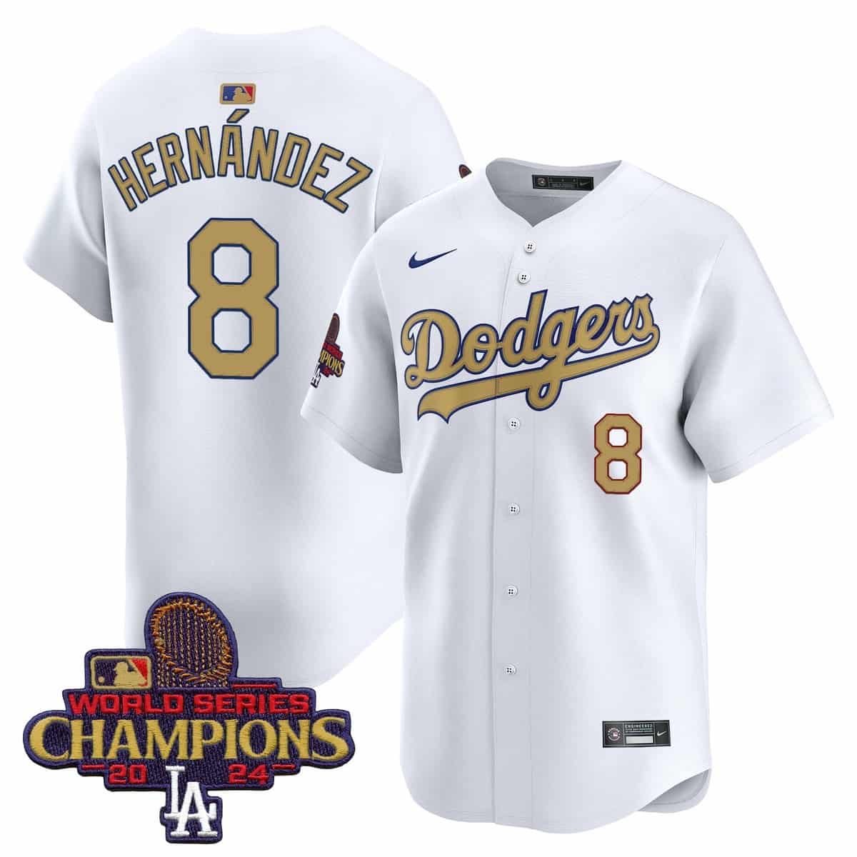 Personalized Men’s Dodgers 2025 Gold Premier Limited Jersey All Stitched White Kike Hernandez #8