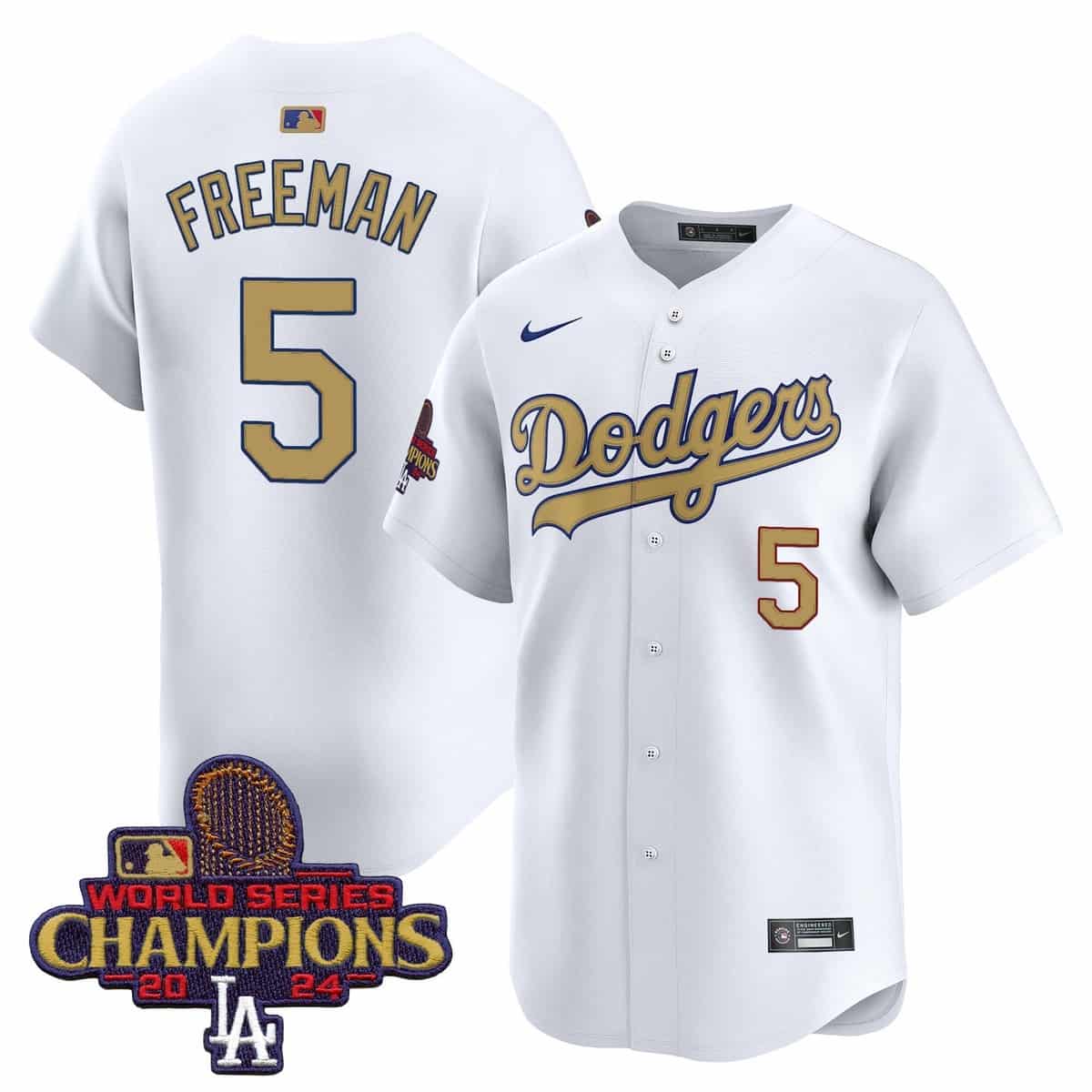 Personalized Men’s Dodgers 2025 Gold Premier Limited Jersey All Stitched White Freddie Freeman #5