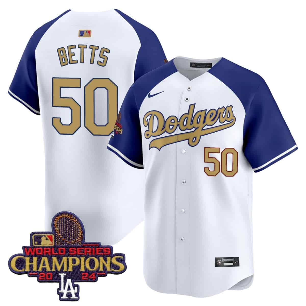 Personalized Men’s Dodgers 2025 Gold Premier Limited Jersey All Stitched Alternate Mookie Betts #50