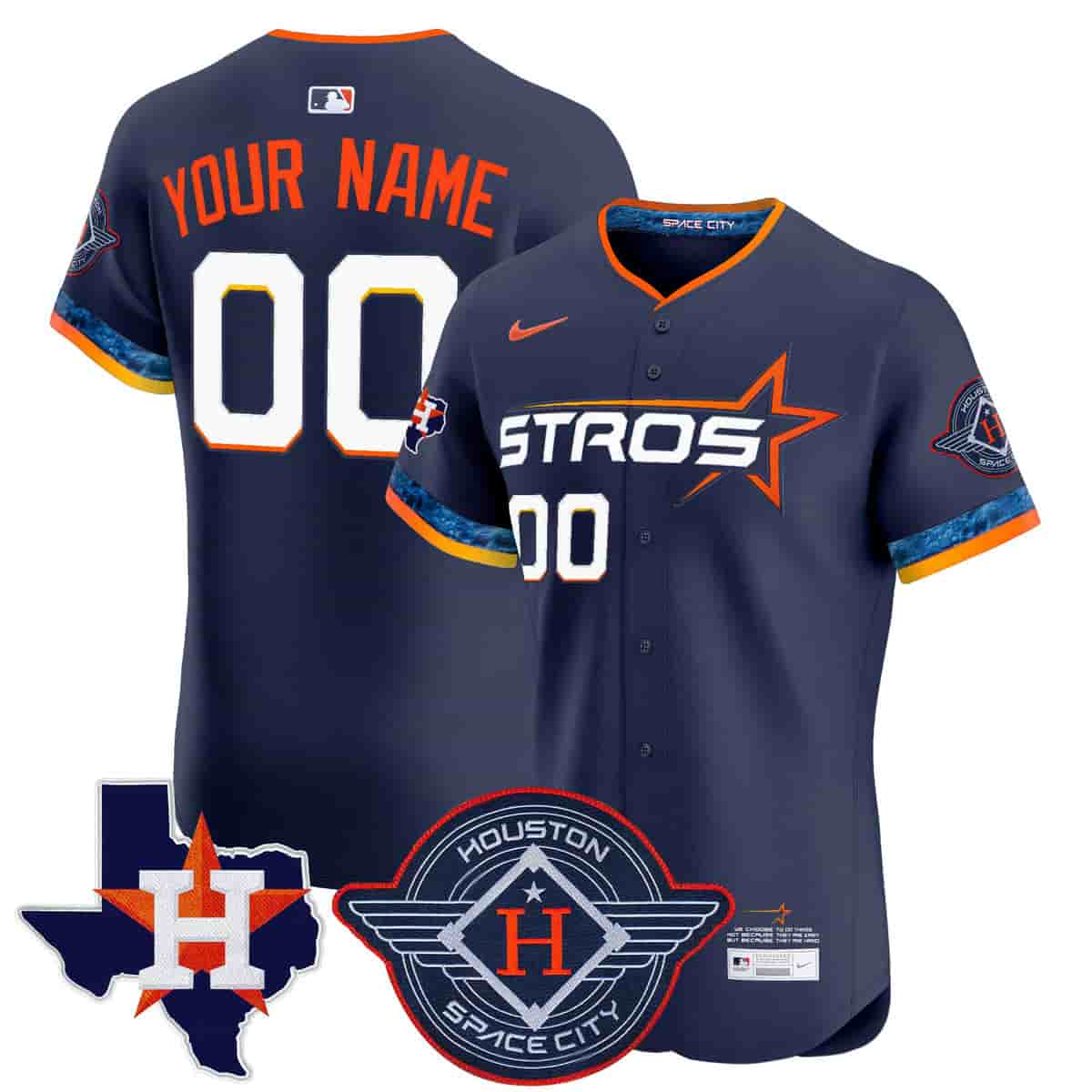 Personalized Custom Men’s Houston Astros 2025 City Connect Texas Patch Premier Elite Jersey All Stitched Navy