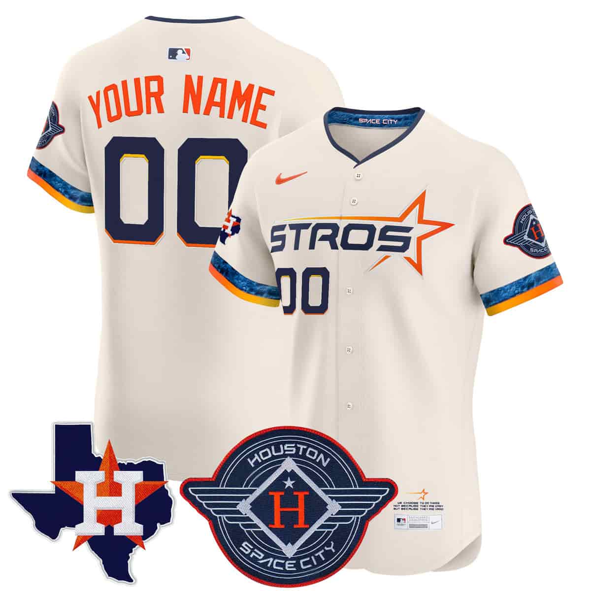 Personalized Custom Men’s Houston Astros 2025 City Connect Texas Patch Premier Elite Jersey All Stitched Cream