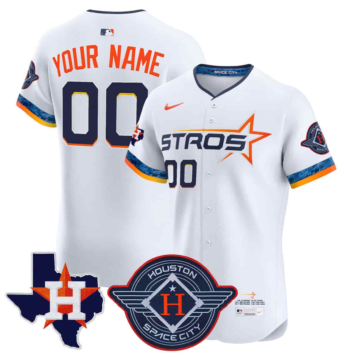 Personalized Custom Men’s Houston Astros 2025 City Connect Texas Patch Premier Elite Jersey All Stitched White