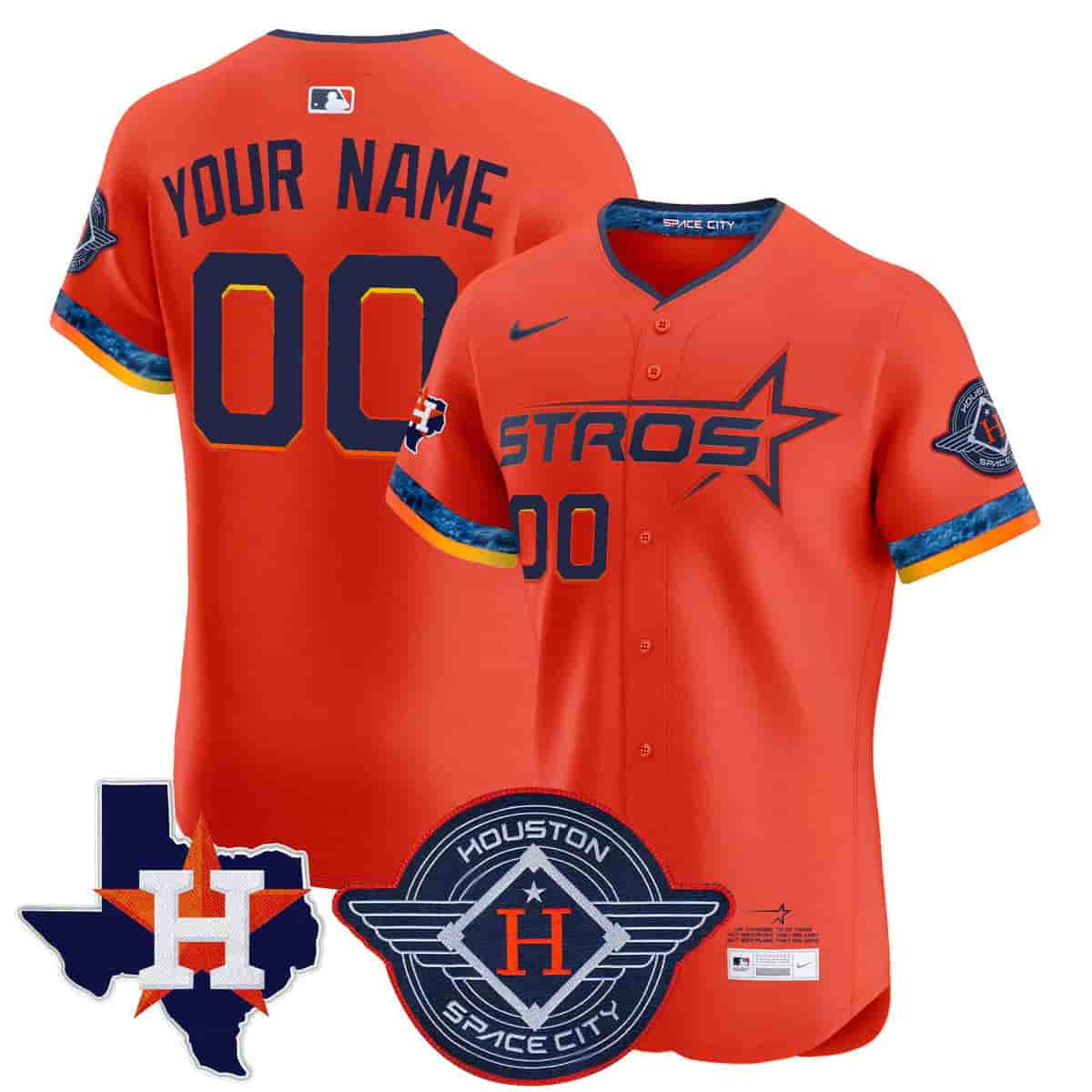 Personalized Custom Men’s Houston Astros 2025 City Connect Texas Patch Premier Elite Jersey All Stitched Orange