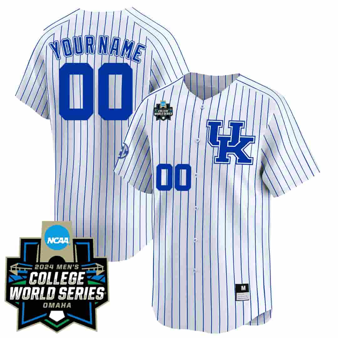 Personalized Custom Kentucky Wildcats 2324 Jersey 2024 College World Series Patch All Stitched White Pinstripe