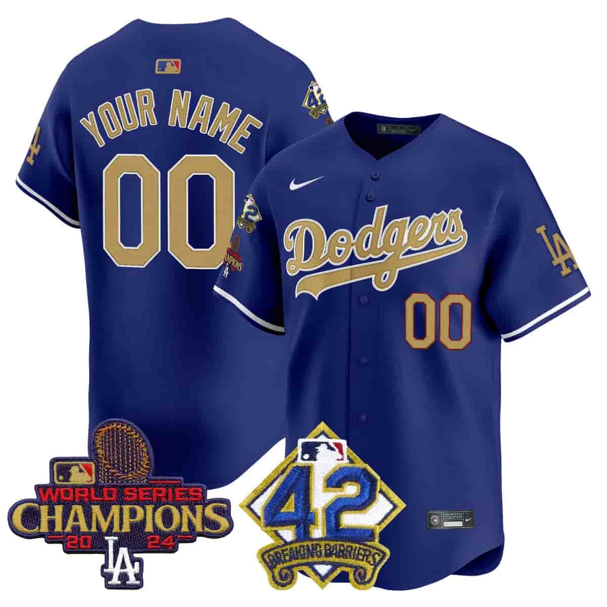 Personalized Custom Men’s Dodgers 2024 World Series Champions & Jackie Robinson Patch Premier Limited Jersey All Stitched