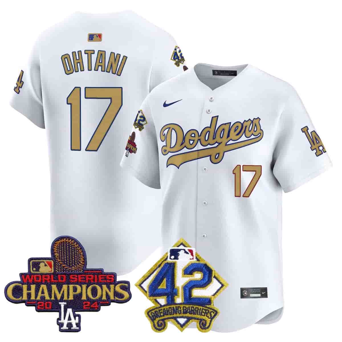 Personalized Men’s Dodgers 2024 World Series Champions & Jackie Robinson Patch Premier Limited Jersey All Stitched Shohei Ohtani