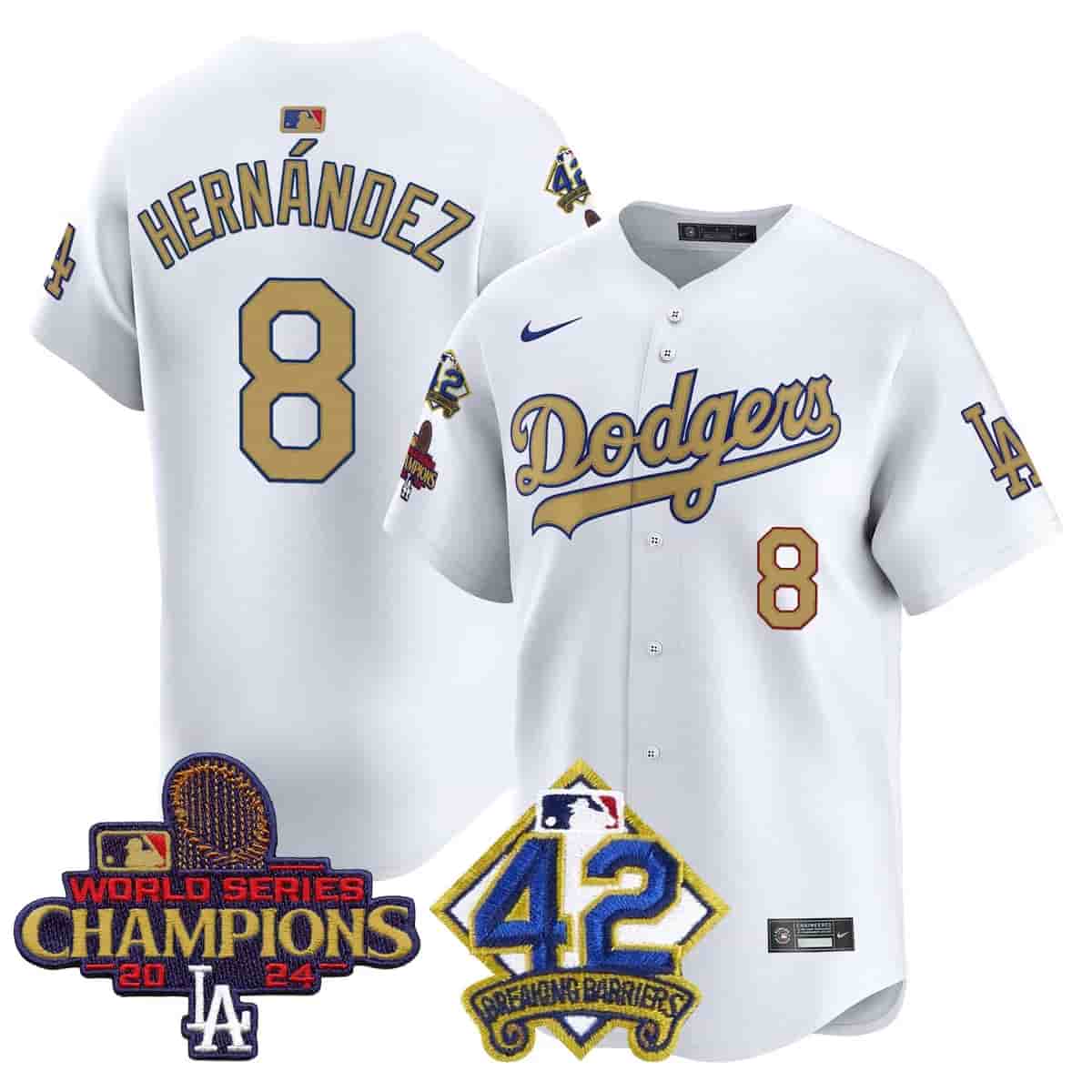 Personalized Men’s Dodgers 2024 World Series Champions & Jackie Robinson Patch Premier Limited Jersey All Stitched Kike Hernandez