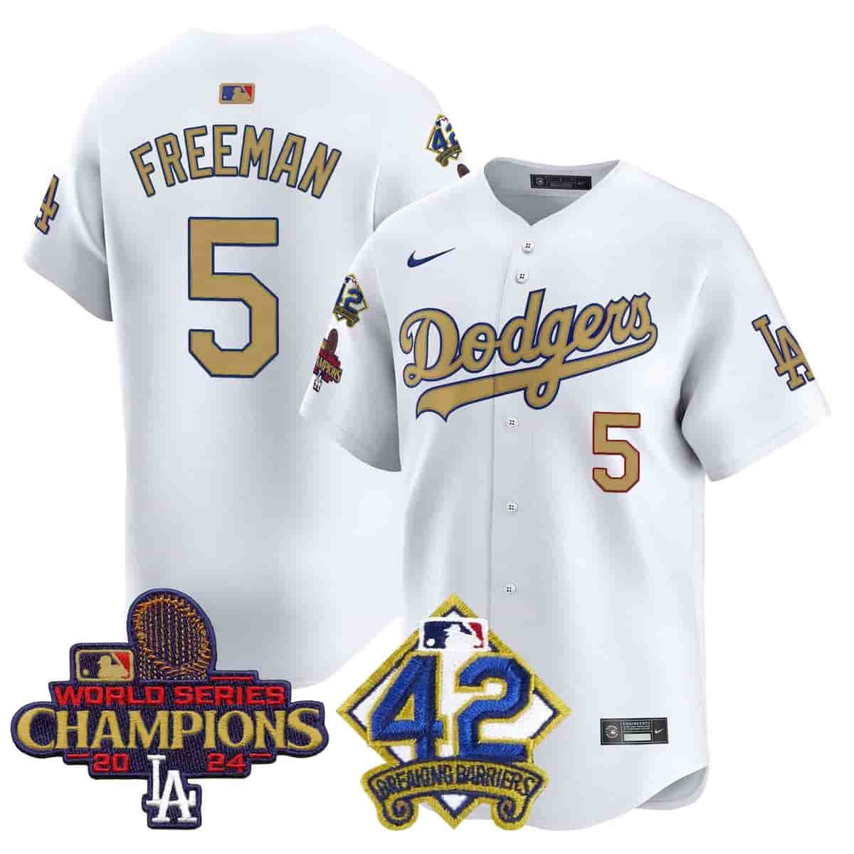 Personalized Men’s Dodgers 2024 World Series Champions & Jackie Robinson Patch Premier Limited Jersey All Stitched Freddie Freeman