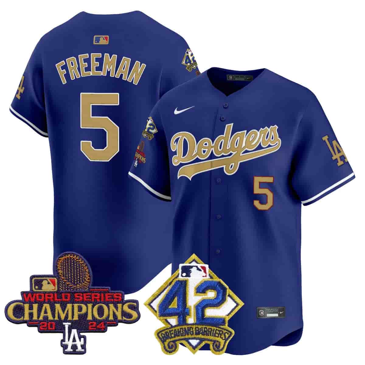 Personalized Men’s Dodgers 2024 World Series Champions & Jackie Robinson Patch Premier Limited Jersey All Stitched Freddie Freeman #5