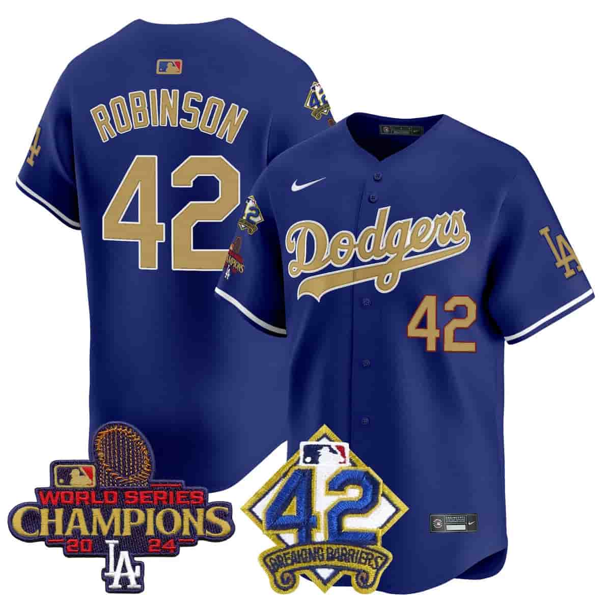 Personalized Men’s Dodgers 2024 World Series Champions & Jackie Robinson Patch Premier Limited Jersey All Stitched Jackie Robinson #42