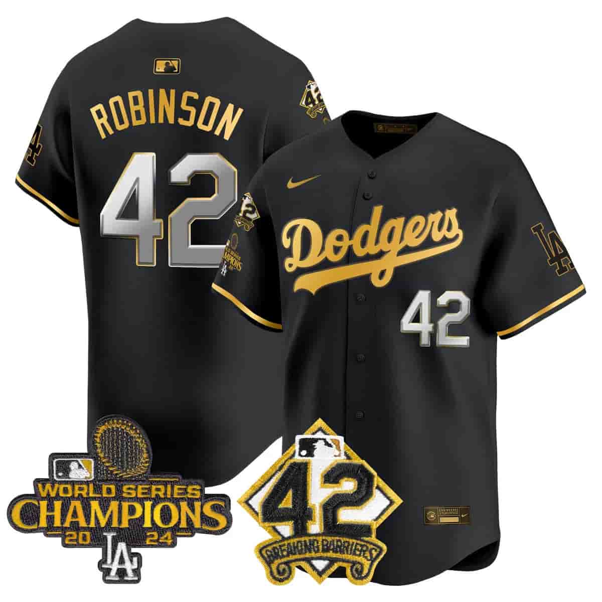 Personalized Men’s Dodgers 2024 World Series Champions & Jackie Robinson Patch Premier Limited Jersey All Stitched Jackie Robinson #42