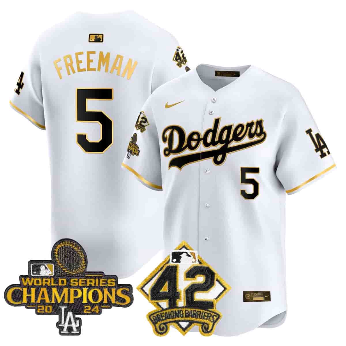 Personalized Men’s Dodgers 2024 World Series Champions & Jackie Robinson Patch Premier Limited Jersey All Stitched Freddie Freeman #5