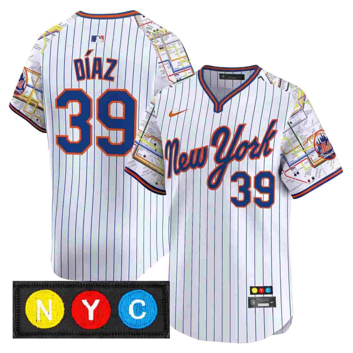 Personalized Men’s New York Mets Subway Style Premier Limited Jersey Stitched Edwin Diaz #39